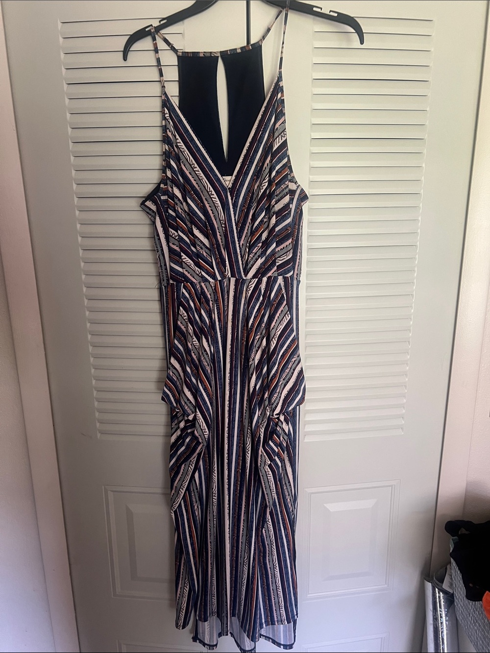 BCBGeneration Striped V-Neck Maxi Dress in Navy and Rust